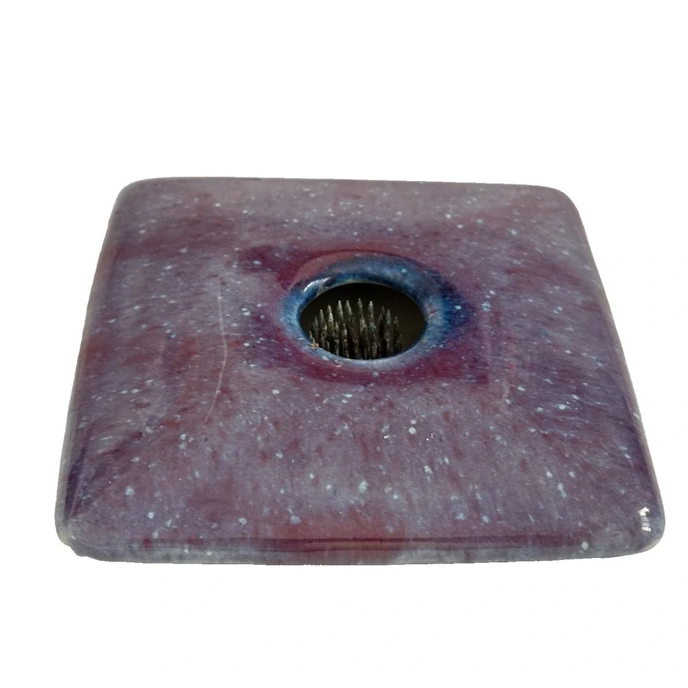 Coyote Roadhouse IKEBANA Glazed Pillow Vase Flower Frog Pottery Blue/Purple